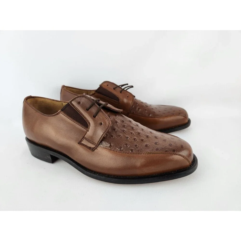 NEW Men's 9.5 Genuine Leather Oxfords w/ Faux‎ Ostrich Pattern Dress Shoes Lace
